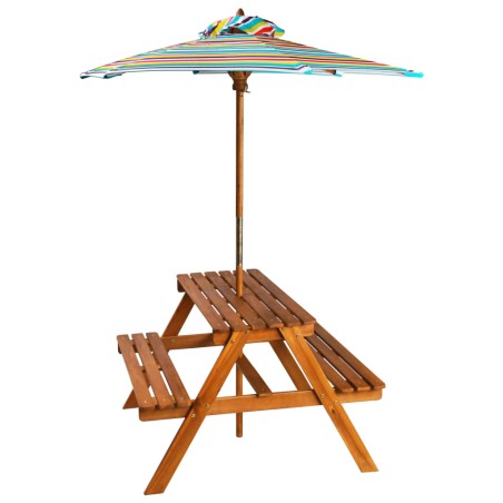 vidaXL Mesa de pícnic infantil y sombrilla acacia maciza 79x90x60 cm 