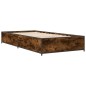 vidaXL Estructura cama madera ingeniería metal roble humo 100x200 cm vidaXL Estructura cama madera ingeniería metal roble humo 100x200 cm