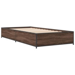 vidaXL Estructura cama madera ingeniería metal marrón roble 90x190 cm