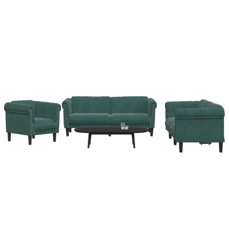 vidaXL Juego de sofás 3 piezas terciopelo verde oscuro vidaXL Juego de sofás 3 piezas terciopelo verde oscuro