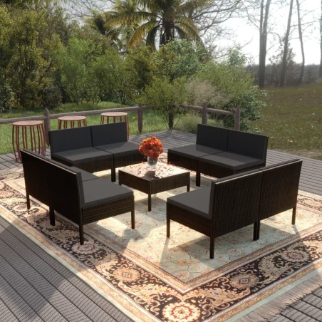 vidaXL Set de muebles de jardín 9 pzas cojines ratán sintético negro