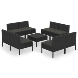 vidaXL Set de muebles de jardín 9 pzas cojines ratán sintético negro