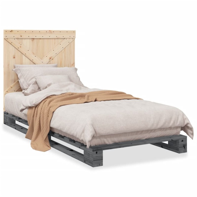 vidaXL Estructura de cama con cabecero madera de pino gris 90x200 cm vidaXL Estructura de cama con cabecero madera de pino gris 90x200 cm
