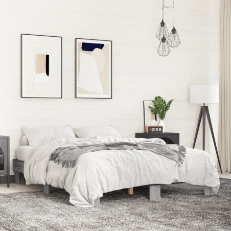 vidaXL Estructura cama madera ingeniería metal gris Sonoma 150x200 cm