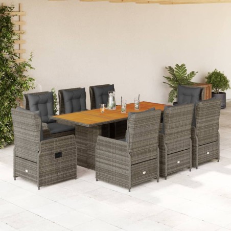 vidaXL Set comedor jardín 9 pzas y cojines ratán sintético gris