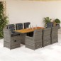 vidaXL Set comedor jardín 9 pzas y cojines ratán sintético gris vidaXL Set comedor jardín 9 pzas y cojines ratán sintético gris