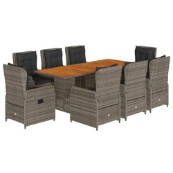 vidaXL Set comedor jardín 9 pzas y cojines ratán sintético gris
