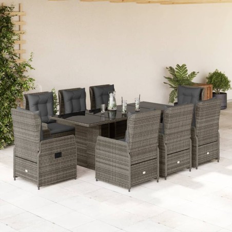 vidaXL Set comedor jardín 9 pzas y cojines ratán sintético gris