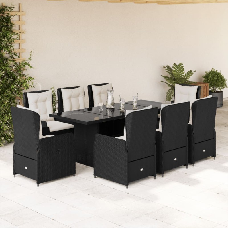 vidaXL Set de comedor de jardín 9 pzas y cojines ratán sintético negro vidaXL Set de comedor de jardín 9 pzas y cojines ratán sintético negro