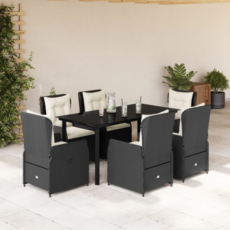 vidaXL Set de comedor de jardín 7 pzas y cojines ratán sintético negro