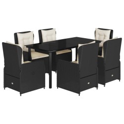 vidaXL Set de comedor de jardín 7 pzas y cojines ratán sintético negro