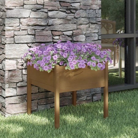 vidaXL Jardinera de madera maciza de pino marrón miel 70x70x70 cm