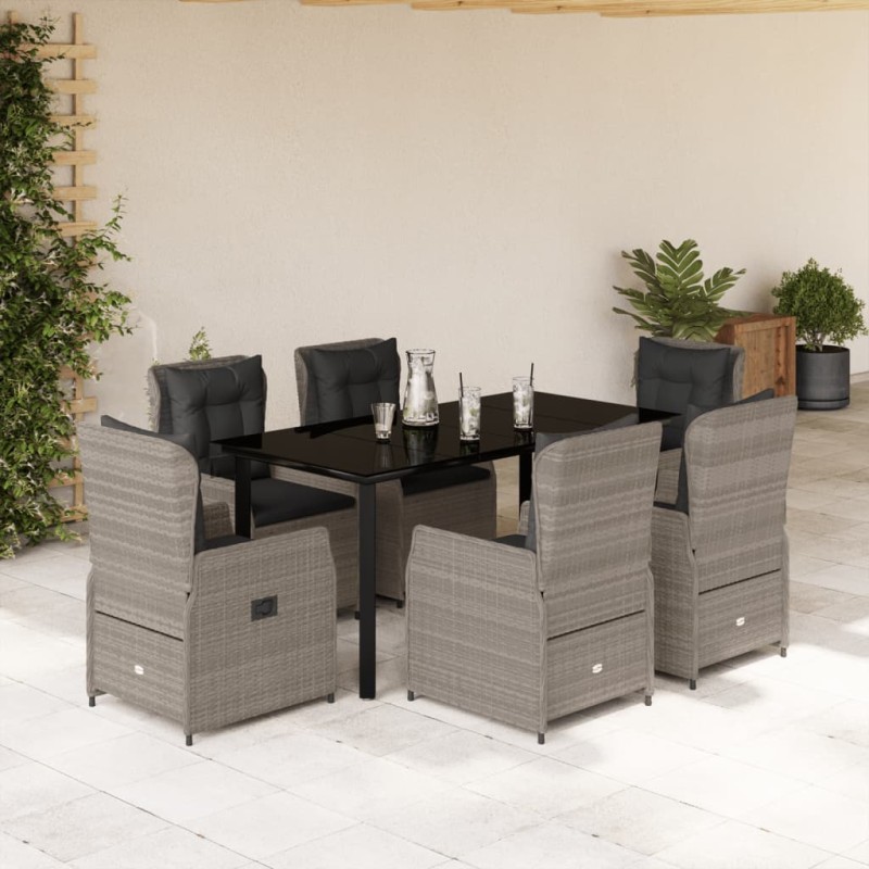 vidaXL Set comedor jardín 7 pzas y cojines ratán sintético gris claro vidaXL Set comedor jardín 7 pzas y cojines ratán sintético gris claro