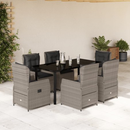 vidaXL Set comedor jardín 7 pzas y cojines ratán sintético gris claro
