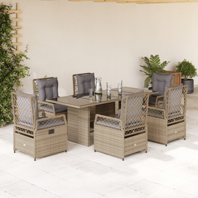 vidaXL Set comedor de jardín 7 pzas con cojines ratán sintético beige