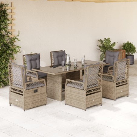 vidaXL Set comedor de jardín 7 pzas con cojines ratán sintético beige