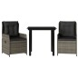 vidaXL Set comedor de jardín 3 piezas con cojines ratán sintético gris
