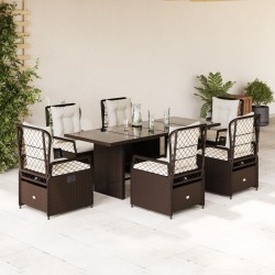 vidaXL Set comedor de jardín 7 pzas con cojines ratán sintético marrón