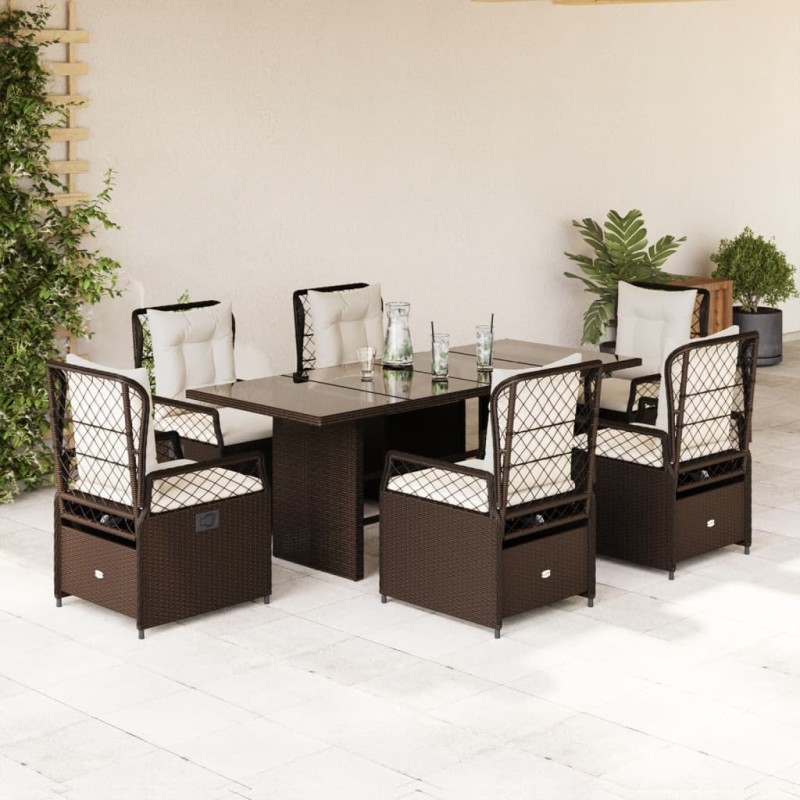 vidaXL Set comedor de jardín 7 pzas con cojines ratán sintético marrón vidaXL Set comedor de jardín 7 pzas con cojines ratán sintético marrón