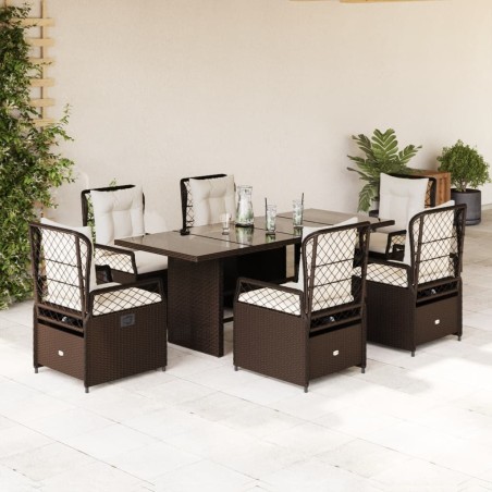vidaXL Set comedor de jardín 7 pzas con cojines ratán sintético marrón