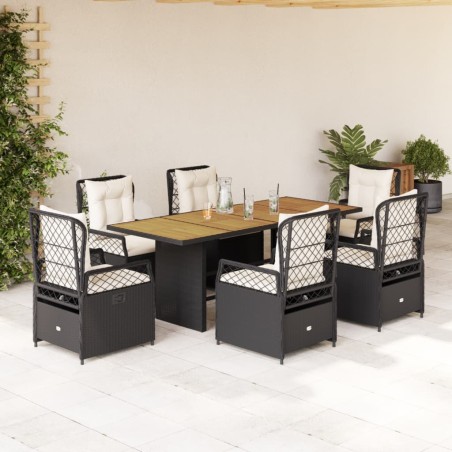 vidaXL Set de comedor de jardín 7 pzas y cojines ratán sintético negro