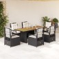 vidaXL Set de comedor de jardín 7 pzas y cojines ratán sintético negro vidaXL Set de comedor de jardín 7 pzas y cojines ratán sintético negro