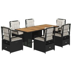 vidaXL Set de comedor de jardín 7 pzas y cojines ratán sintético negro