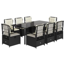 vidaXL Set de comedor de jardín 9 pzas y cojines ratán sintético negro