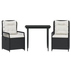 vidaXL Set comedor de jardín 3 pzas con cojines ratán sintético negro
