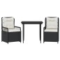 vidaXL Set comedor de jardín 3 pzas con cojines ratán sintético negro