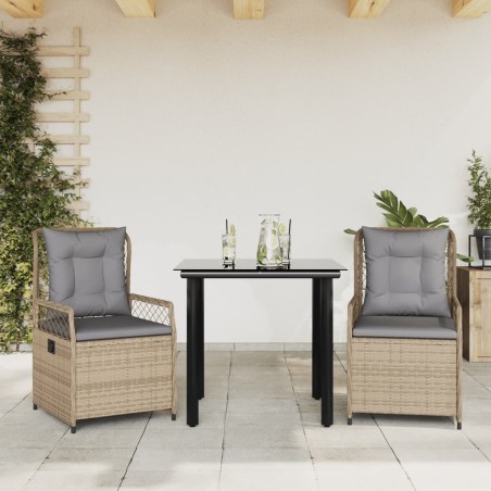 vidaXL Set comedor de jardín 3 pzas con cojines ratán sintético beige