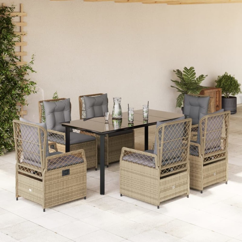 vidaXL Set comedor de jardín 7 pzas con cojines ratán sintético beige vidaXL Set comedor de jardín 7 pzas con cojines ratán sintético beige