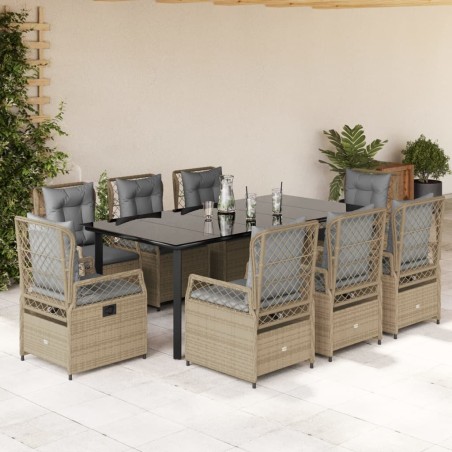 vidaXL Set comedor de jardín 9 pzas con cojines ratán sintético beige
