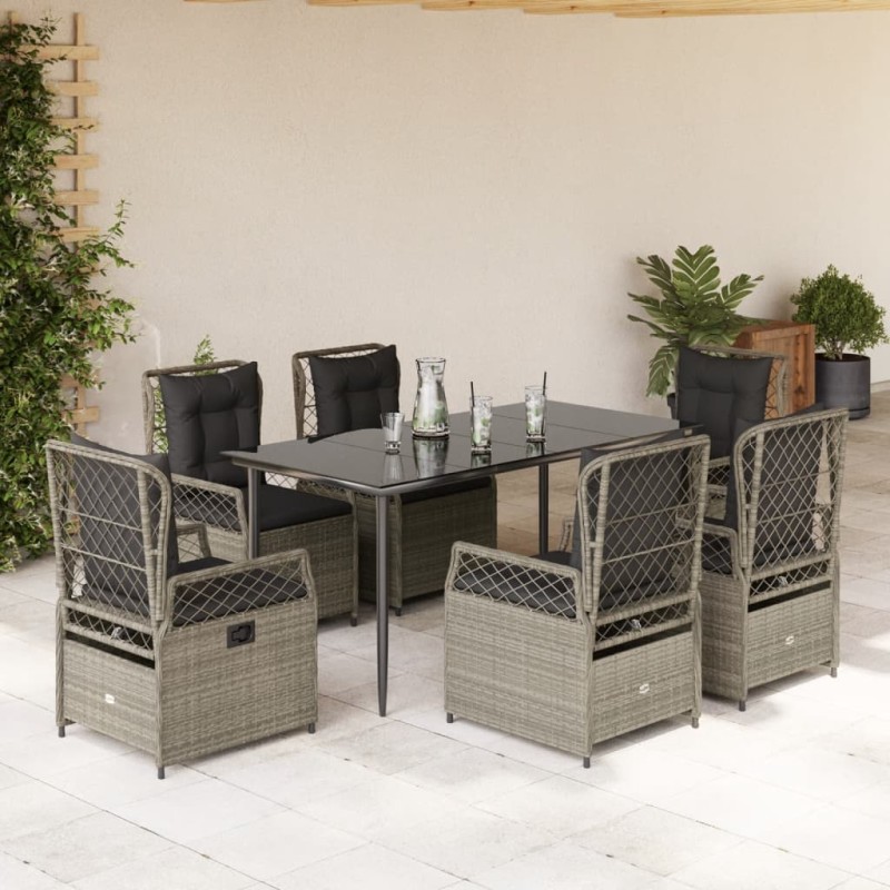 vidaXL Set comedor jardín 7 pzas y cojines ratán sintético gris claro vidaXL Set comedor jardín 7 pzas y cojines ratán sintético gris claro