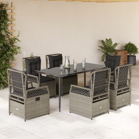vidaXL Set comedor jardín 7 pzas y cojines ratán sintético gris claro