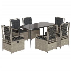 vidaXL Set comedor jardín 7 pzas y cojines ratán sintético gris claro