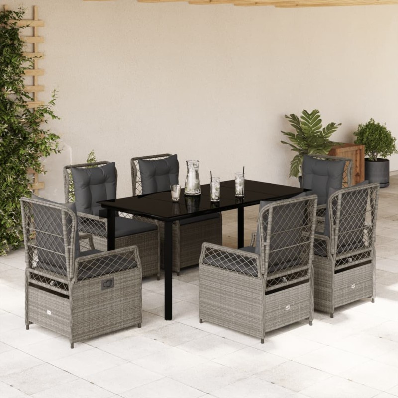 vidaXL Set comedor jardín 7 pzas y cojines ratán sintético gris claro vidaXL Set comedor jardín 7 pzas y cojines ratán sintético gris claro