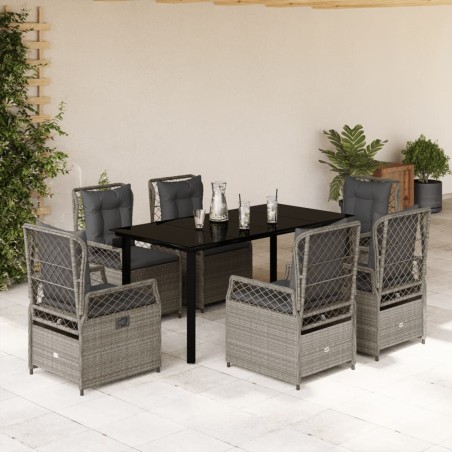 vidaXL Set comedor jardín 7 pzas y cojines ratán sintético gris claro