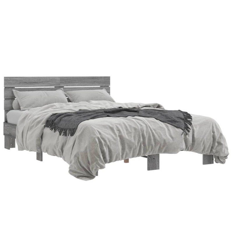 vidaXL Estructura cama madera ingeniería metal gris Sonoma 135x190 cm vidaXL Estructura cama madera ingeniería metal gris Sonoma 135x190 cm