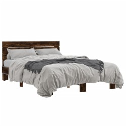 vidaXL Estructura cama madera ingeniería metal roble ahumado 120x190cm