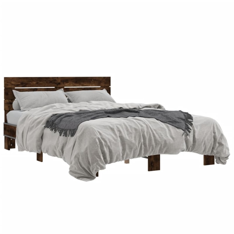 vidaXL Estructura cama madera ingeniería metal roble ahumado 120x190cm