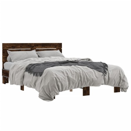 vidaXL Estructura cama madera ingeniería metal roble ahumado 120x190cm