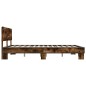 vidaXL Estructura cama madera ingeniería metal roble ahumado 160x200cm