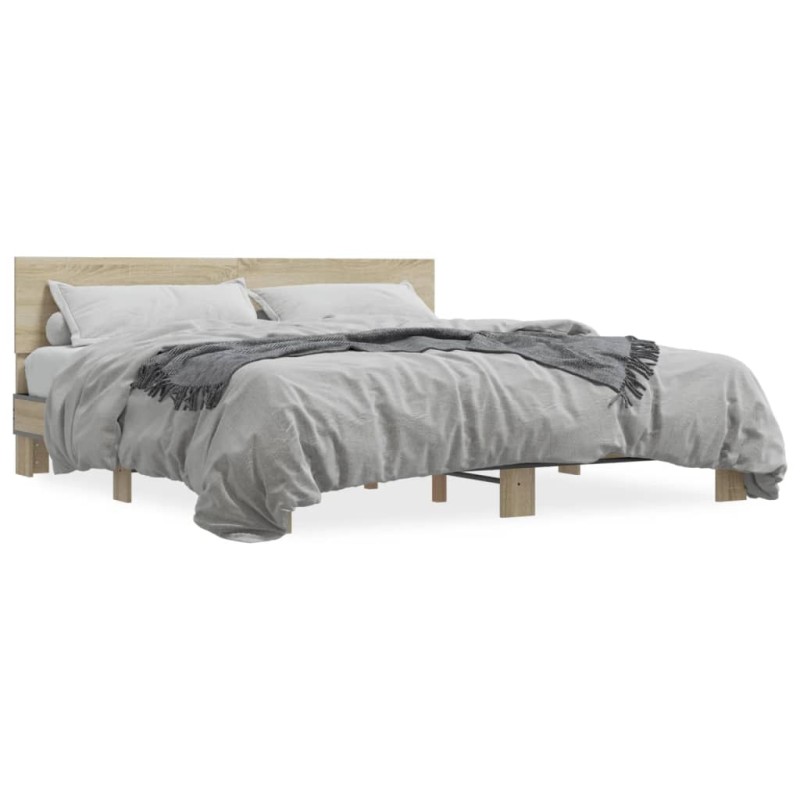 vidaXL Estructura cama madera ingeniería metal roble Sonoma 200x200 cm vidaXL Estructura cama madera ingeniería metal roble Sonoma 200x200 cm