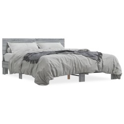 vidaXL Estructura cama madera ingeniería metal gris Sonoma 150x200 cm