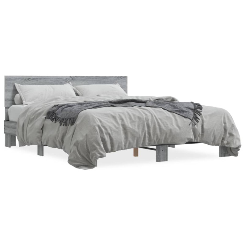 vidaXL Estructura cama madera ingeniería metal gris Sonoma 150x200 cm vidaXL Estructura cama madera ingeniería metal gris Sonoma 150x200 cm
