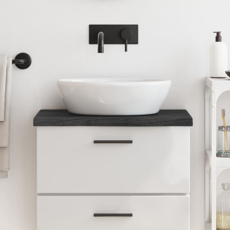 vidaXL Encimera baño madera maciza tratada gris oscuro 60x30x(2-4) cm vidaXL Encimera baño madera maciza tratada gris oscuro 60x30x(2-4) cm