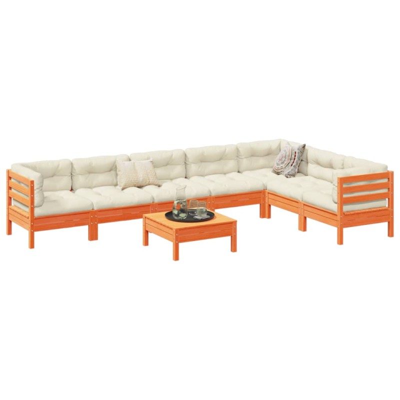 vidaXL Set de sofás jardín 8 pzas con cojines madera pino marrón cera vidaXL Set de sofás jardín 8 pzas con cojines madera pino marrón cera