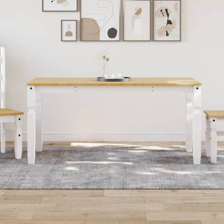 vidaXL Mesa de comedor Corona madera maciza pino blanco 160x80x75 cm