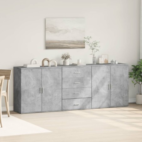 vidaXL Aparadores 3 uds madera contrachapada gris hormigón